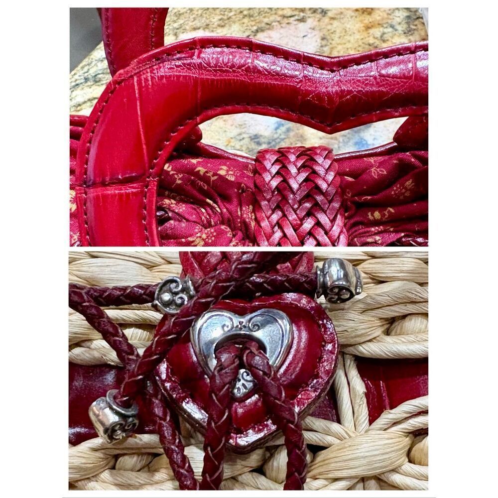 BRIGHTON Vintage "Marilyn" Woven Heart Satchel/Red Croco-Embossed Leather Trim - Picture 10 of 14